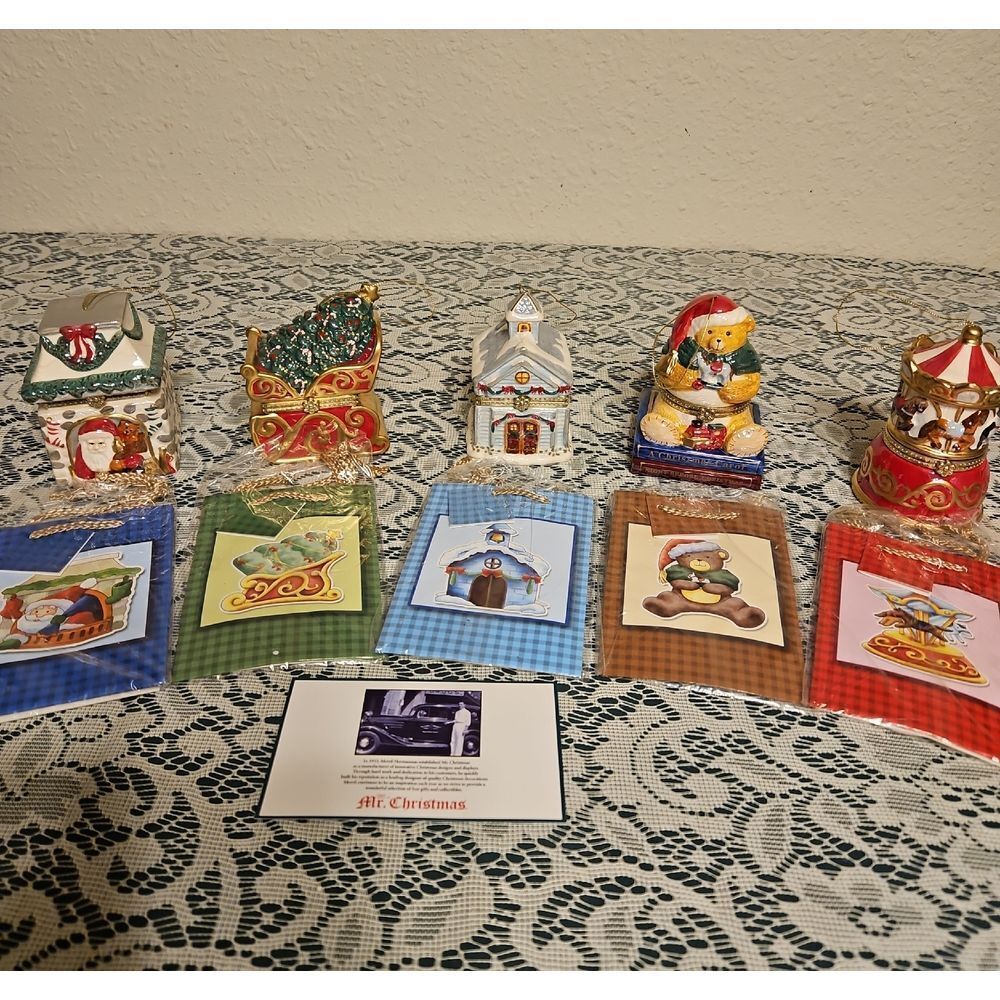 Set of 5 Mr. Christmas Porcelain Music Boxes